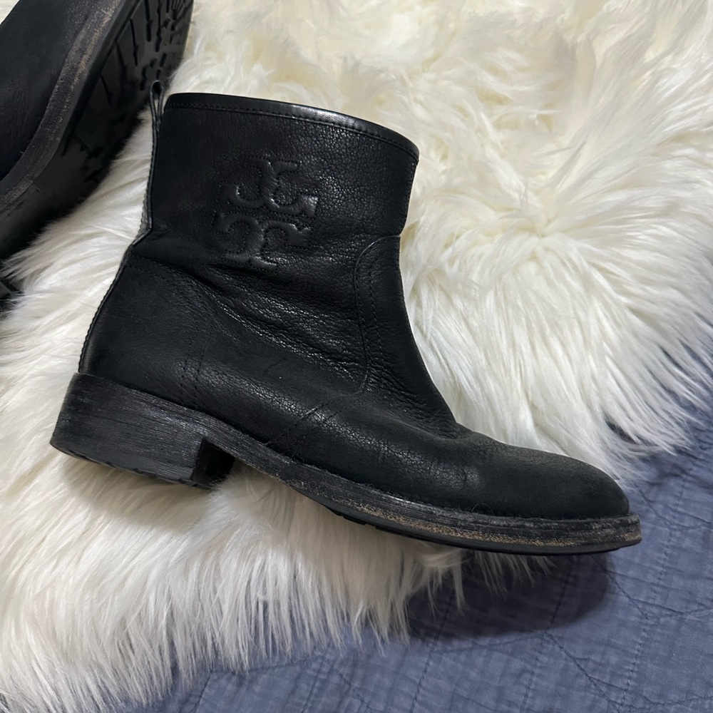 Tory Burch Simone Black Leather Ankle Boot Bootie Shoes Size 8
